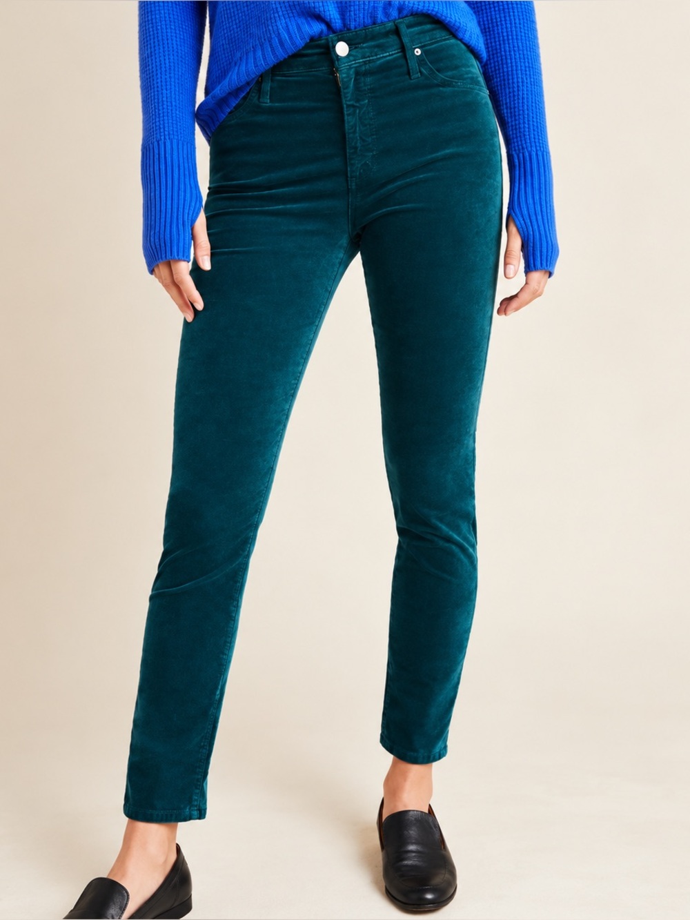 NWT AG Anthropologie High Rise Stevie Ankle Velvet Pants Size 25 Teal